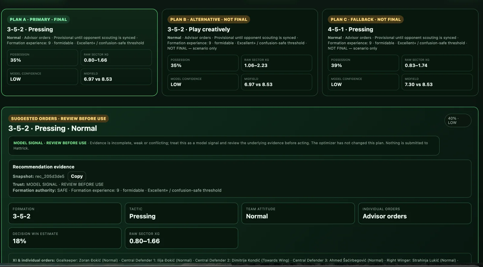 Real Hattrick Club Advisor recommendation authority screen